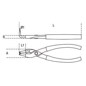 Szczypce do pierścieni wewnętrznych segera 190mm 90° długie | 1034L - Centrum Techniczne Gałązka