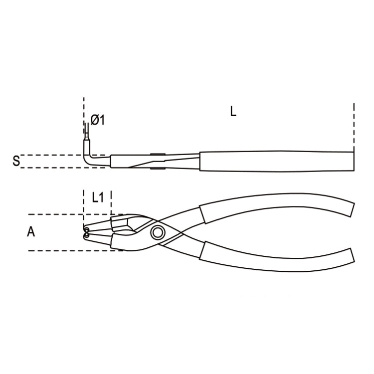 Szczypce do pierścieni wewnętrznych segera 130x0,9mm odgięte o 90° | 1034/130X0.9 - Centrum Techniczne Gałązka