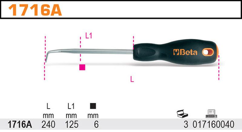 Haczyk z rękojeścią, końcówka zagięta 90° | 1716A - Centrum Techniczne Gałązka