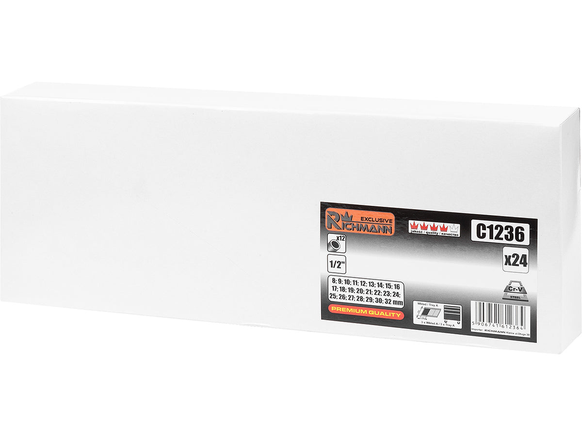 Wkład - nasadki 1/2' 12-kątne 8-32mm 24 elem. (tacka c1101 w zestawie) | C1236T - Centrum Techniczne Gałązka