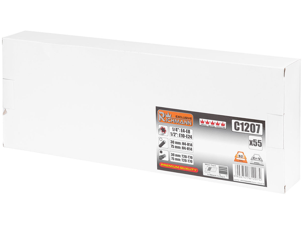 Wkład - zestaw bitów imbus h4-h14,torx t20-t70 i nas. torx e4-e24,s2 55 elem. + tacka c1101 | C1207 - Centrum Techniczne Gałązka