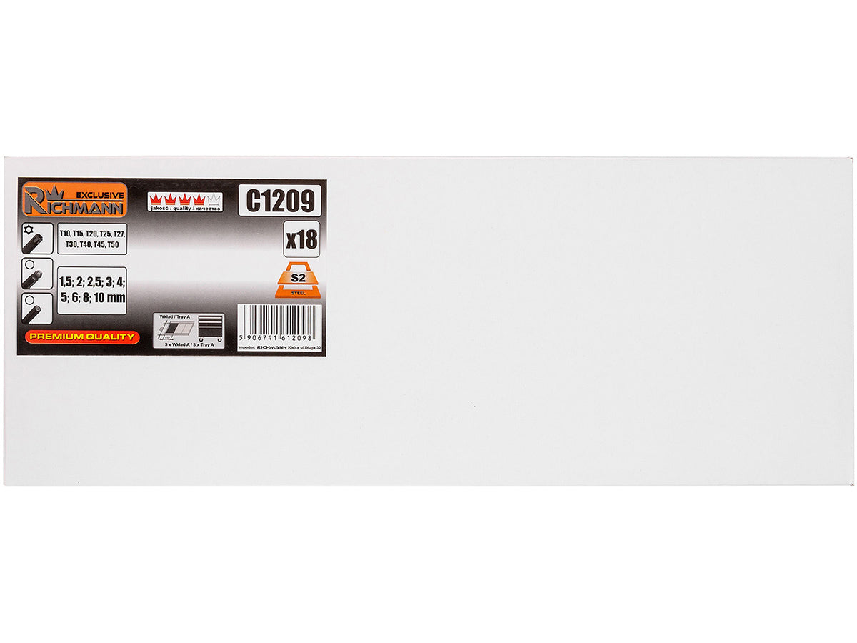 Wkład - imbusy 1.5-10 mm + torx t10-t50, s2 18 elem. + tacka c1101 | C1209 - Centrum Techniczne Gałązka