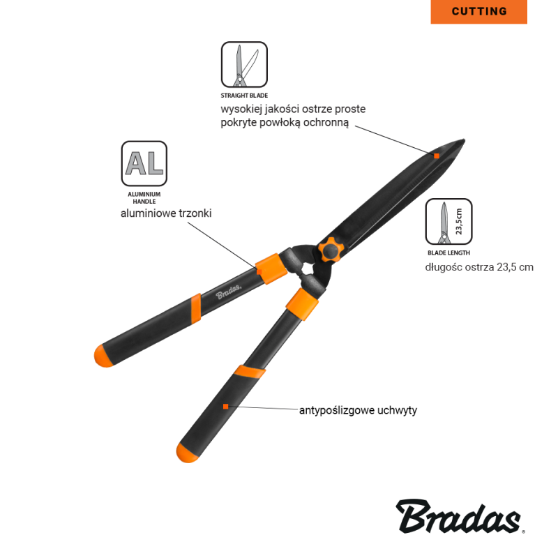 Nożyce aluminiowe do żywopłotu V-SERIES-P, ostrze proste | KT-V1140