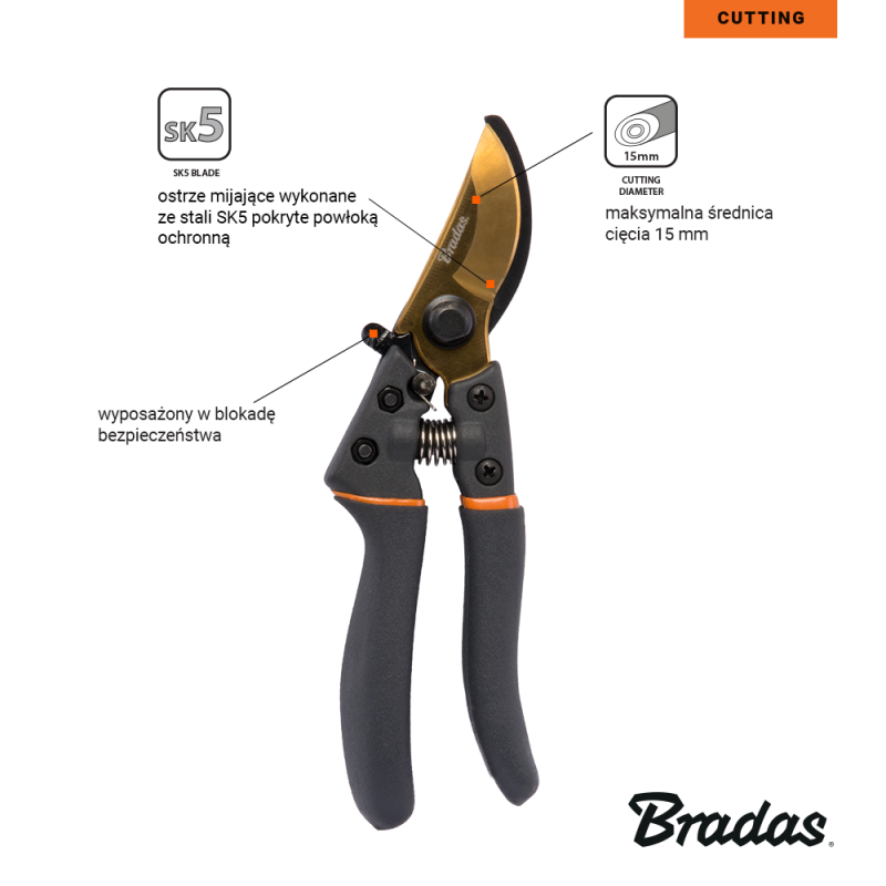 Sekator V-SERIES-P ostrze mijające, stal SK5, gold | KT-V1021