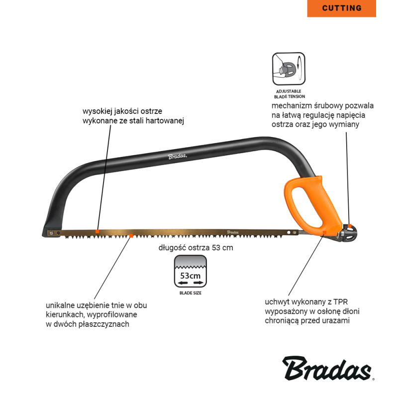 Piła kabłąkowa V-SERIES-P z regulowanym napinaczem 21" | KT-V1411