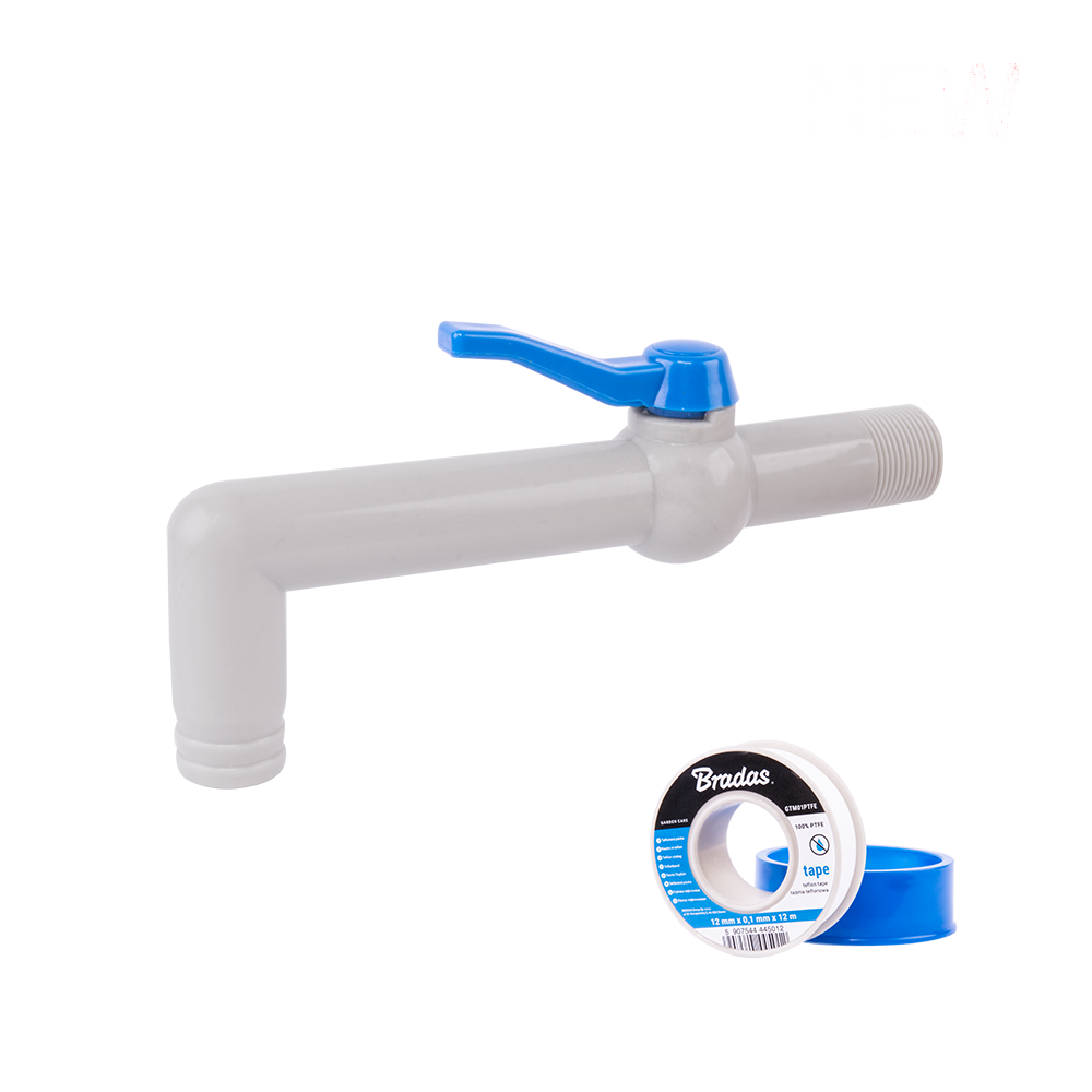 Zestaw - Kran PP 90° 3/4'' na wąż 25mm, dł. 20cm, z taśmą PTFE | GTM903419 - Centrum Techniczne Gałązka