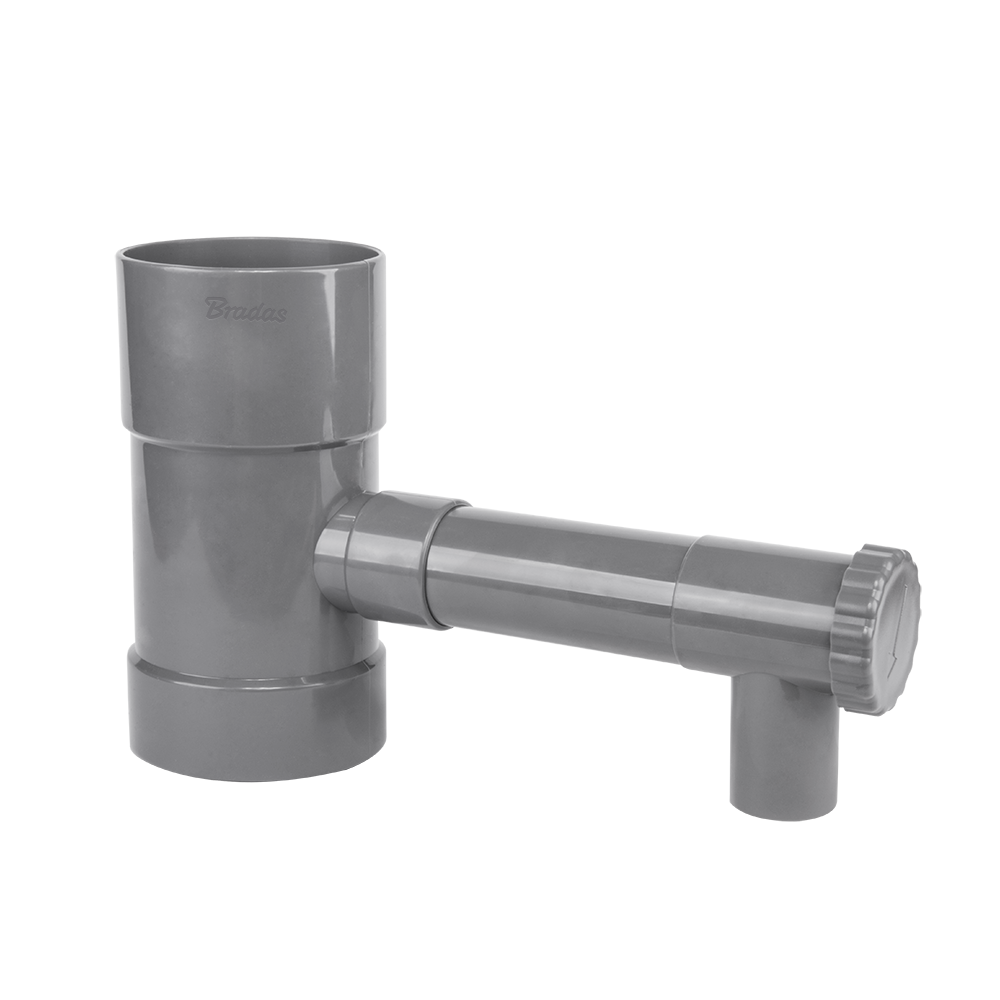 Zbieracz / łapacz wody deszczowej z zaworem - 90mm - SZARY | IBCLZ1-090 - Centrum Techniczne Gałązka