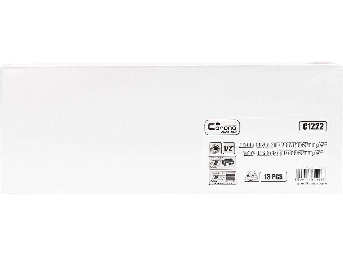 Wkład - nasadki udarowe 1/2' 13-27 mm 13 elem. + tacka c1101 x | C1222T - Centrum Techniczne Gałązka