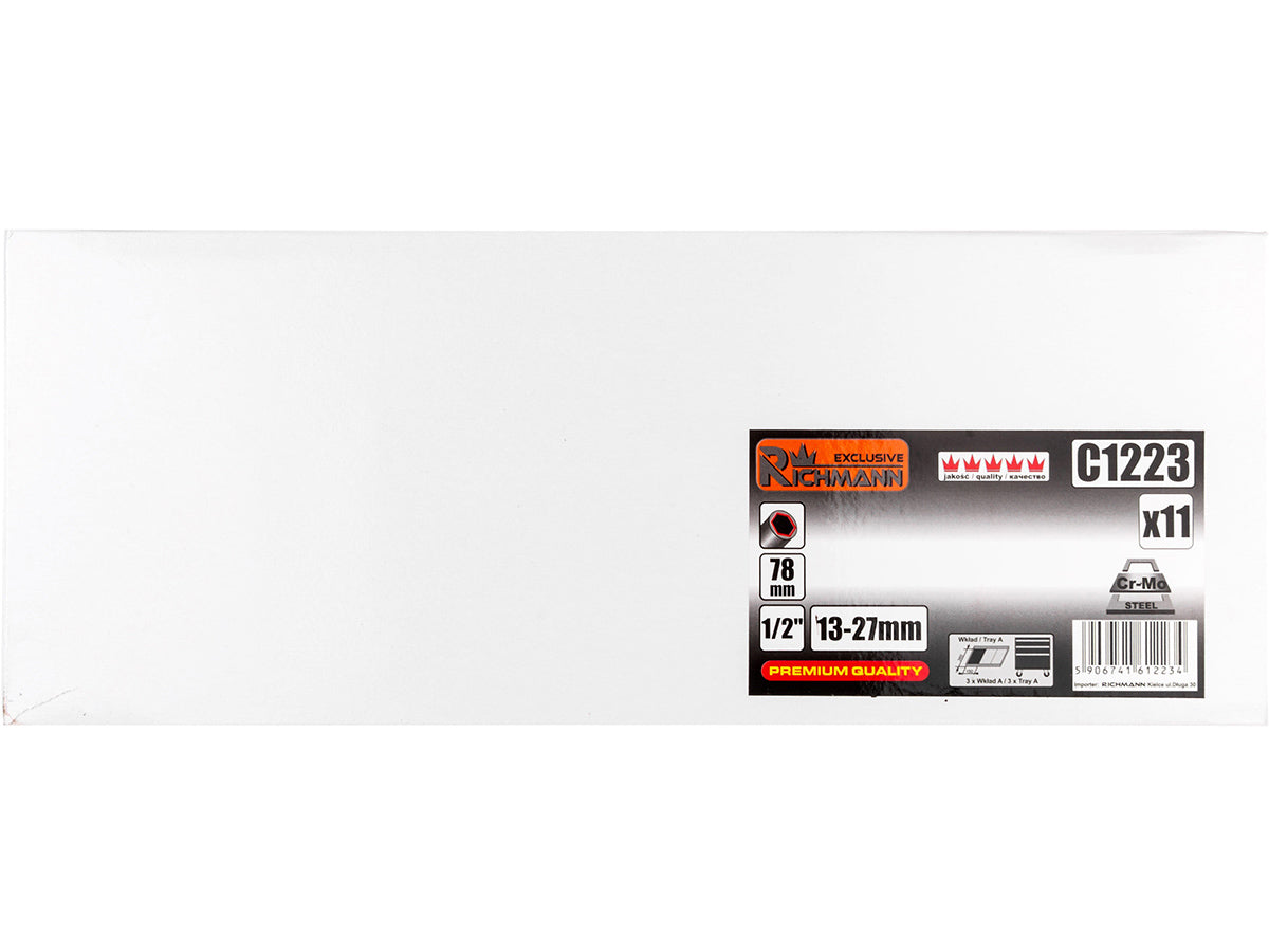 Wkład - nasadki udarowe długie 1/2' 13-27 mm 11 elem. + tacka c1101 | C1223 - Centrum Techniczne Gałązka