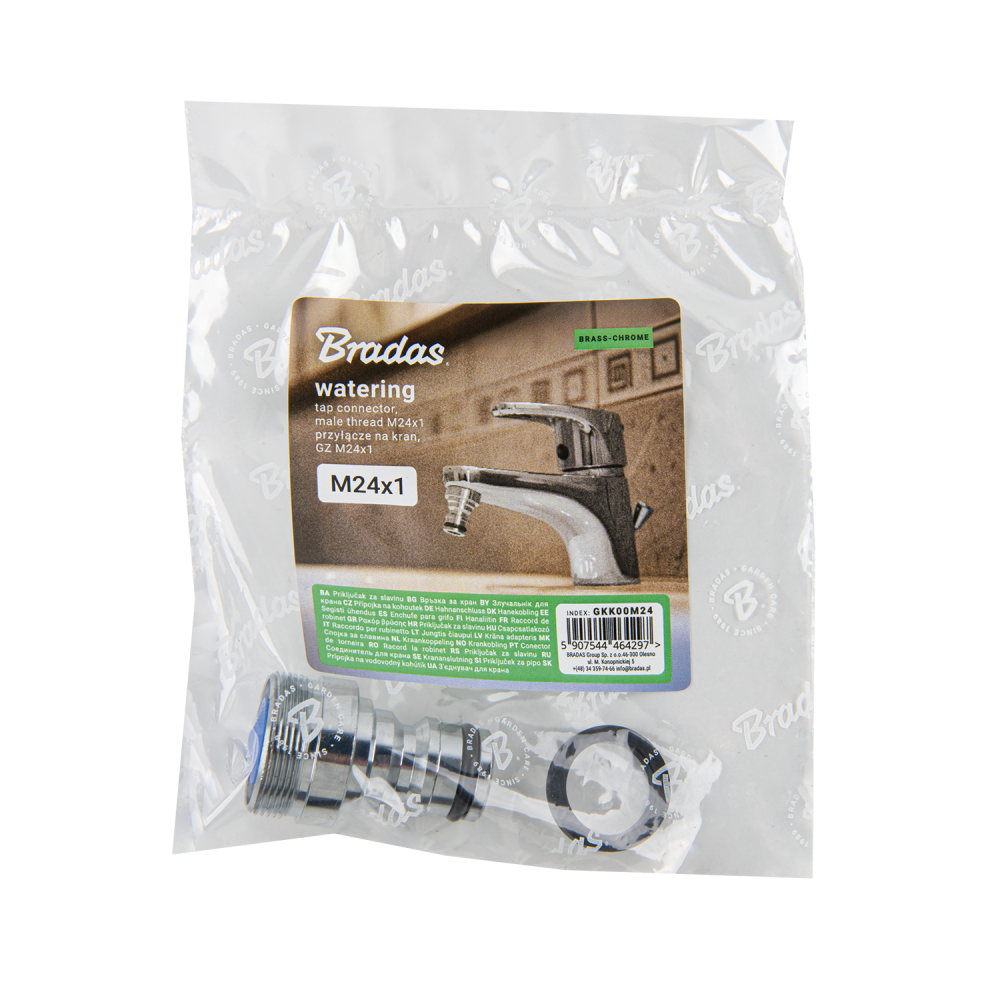 Przyłącze na kran GZ M24 mosiężne, chromowane do solidnego podłączenia węża ogrodowego | GKK00M24