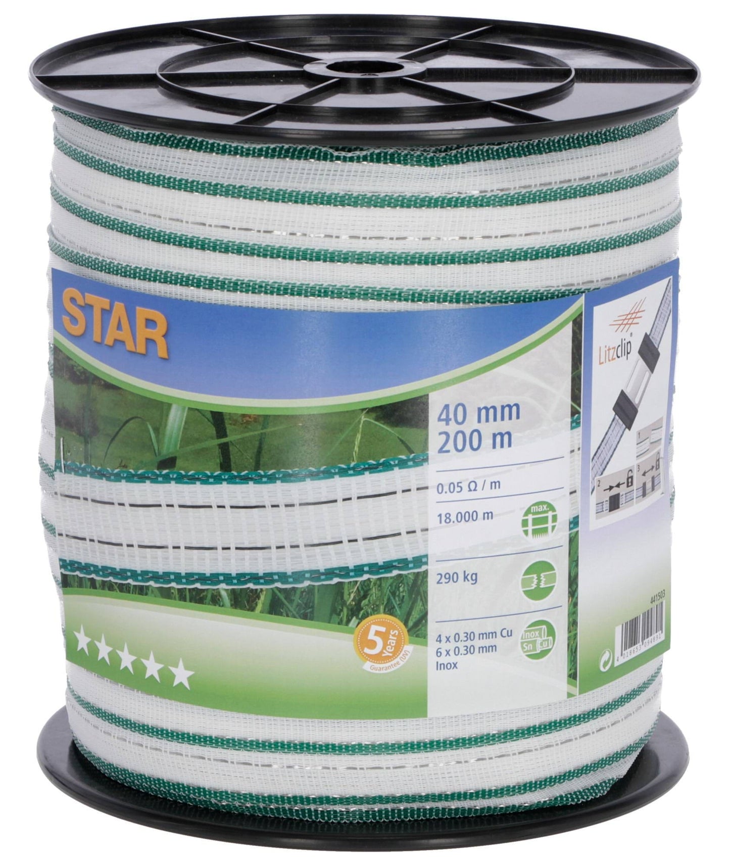 Taśma ogrodzeniowa 40mm 200m biało-zielona 4 przewodniki | 11-0608