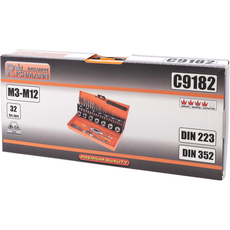 Zestaw gwintowników i narzynek m3-m12 z pokrętłami 32el. din352 | C9182 - Centrum Techniczne Gałązka