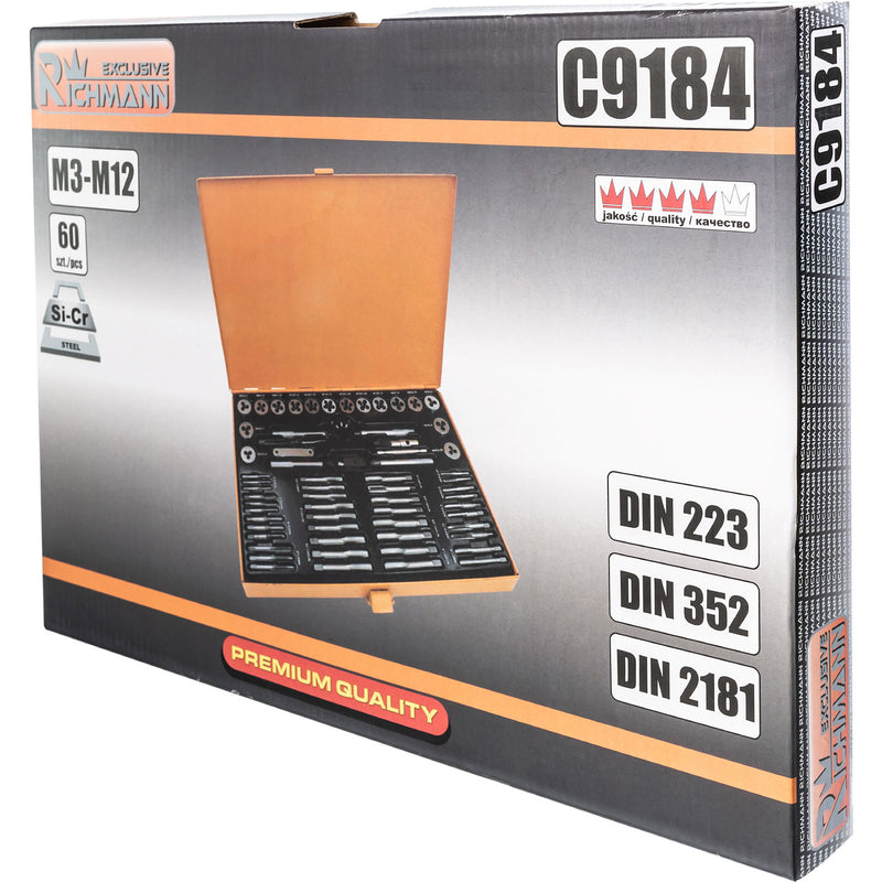 Zestaw gwintowników i narzynek metryczne+drobnozwojne m3-m12 z pokrętłami 60el. | C9184 - Centrum Techniczne Gałązka