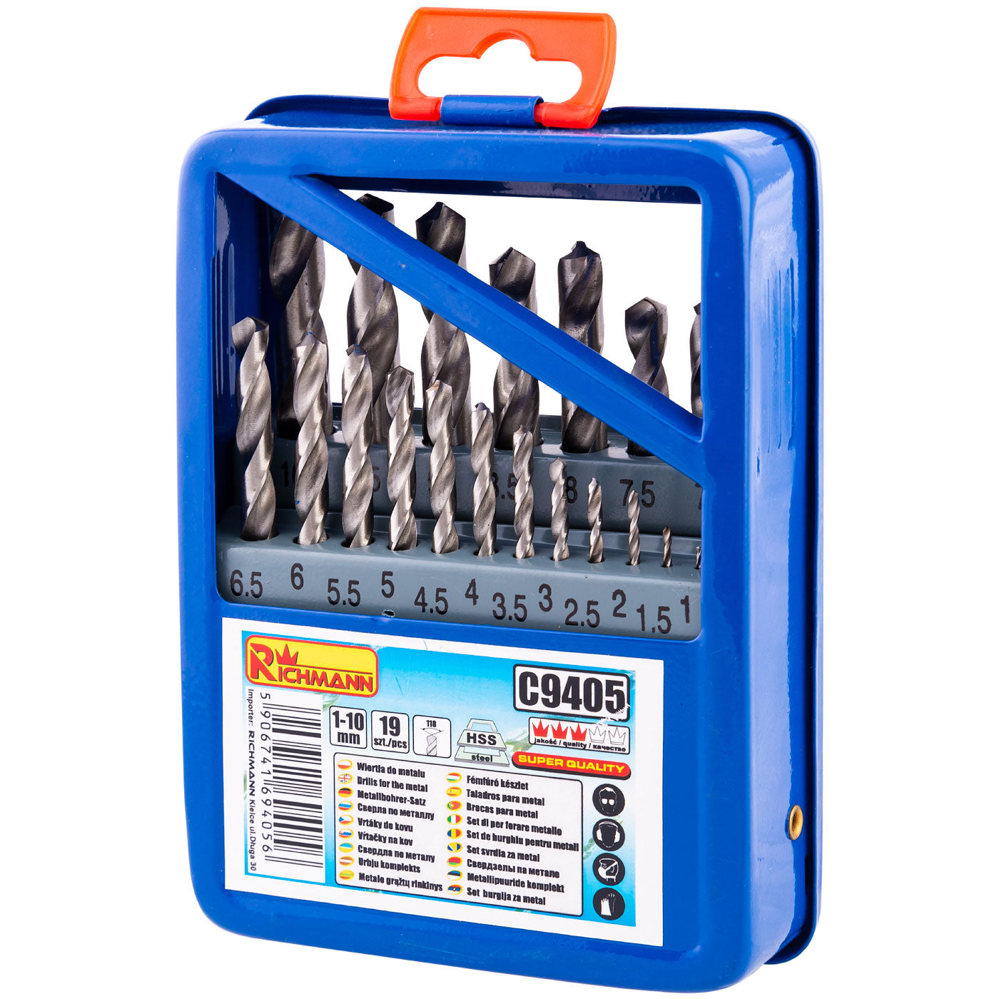 Wiertła do metalu 1-10 mm 19 elem. metalowe pudełko | C9405 - Centrum Techniczne Gałązka