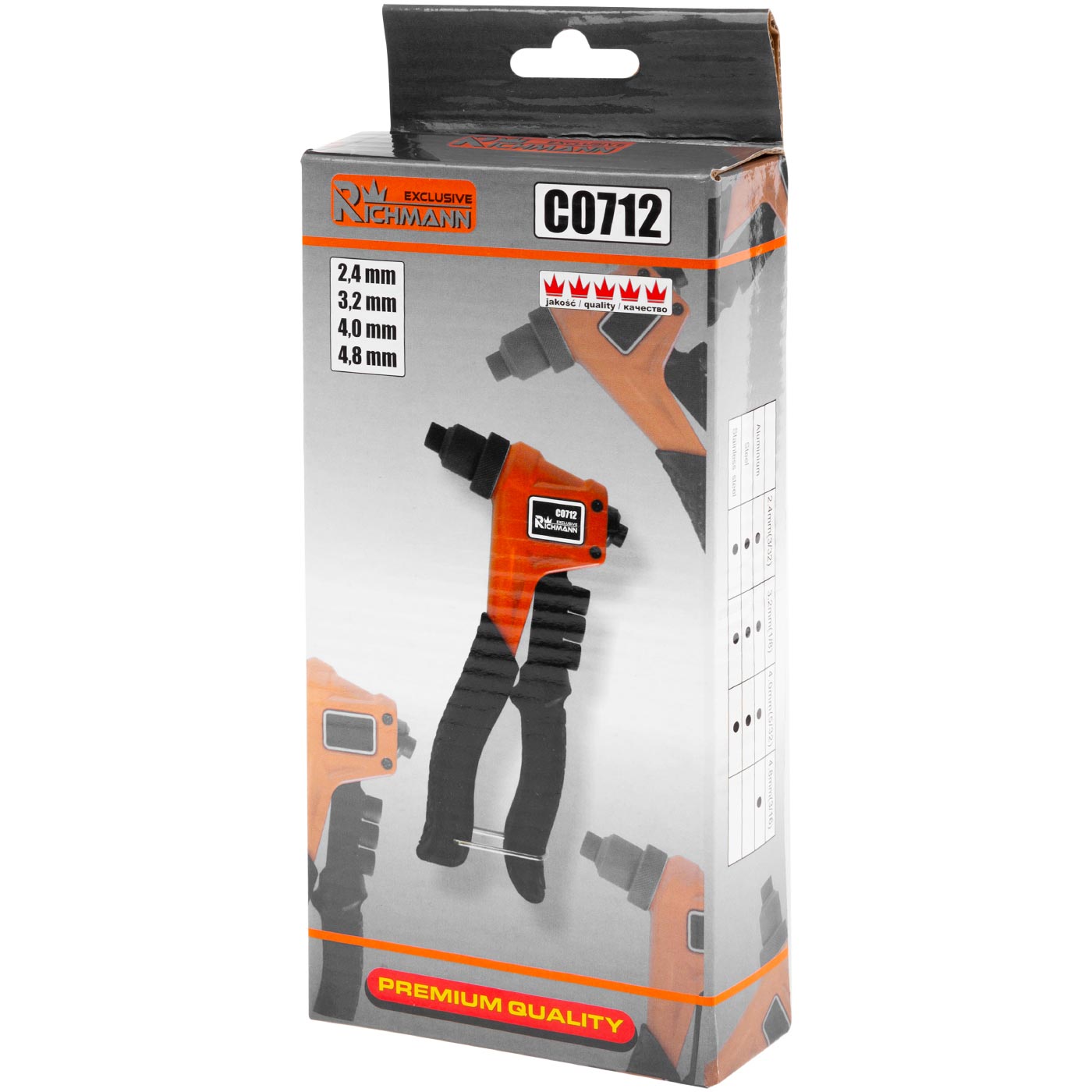 Nitownica ręczna do nitów stalowych 2,4-4,8 mm | C0712 - Centrum Techniczne Gałązka