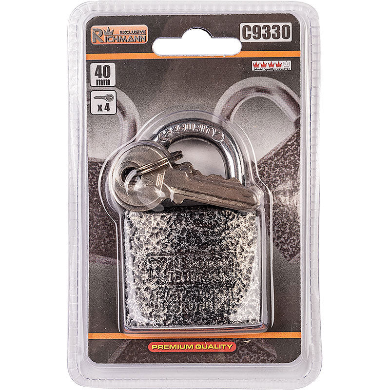 Kłódka zatrzaskowa stalowa czarna + osłona gumowa 40mm | C9330 - Centrum Techniczne Gałązka