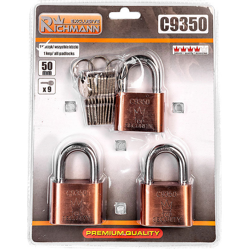 Kłódki niklowane zestaw 3 el. 50 mm | C9350 - Centrum Techniczne Gałązka