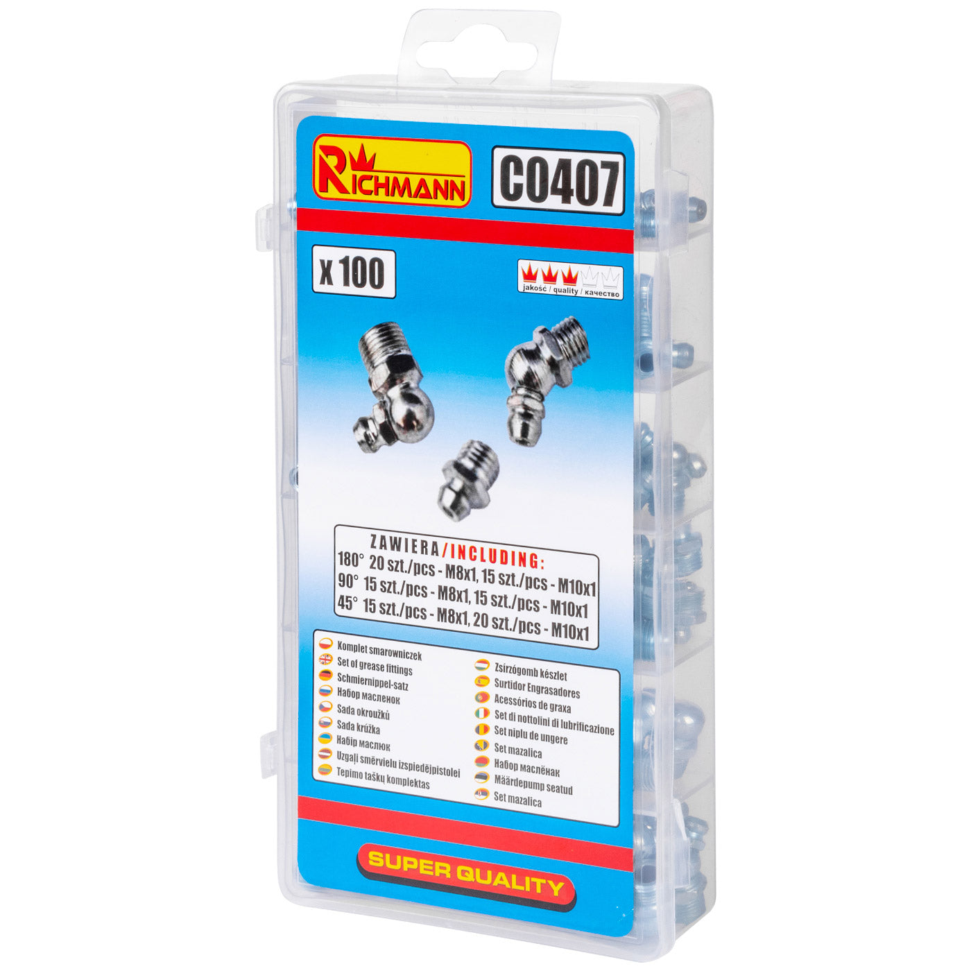 Zestaw smarowniczek 100 szt. 180/90/45° | C0407 - Centrum Techniczne Gałązka