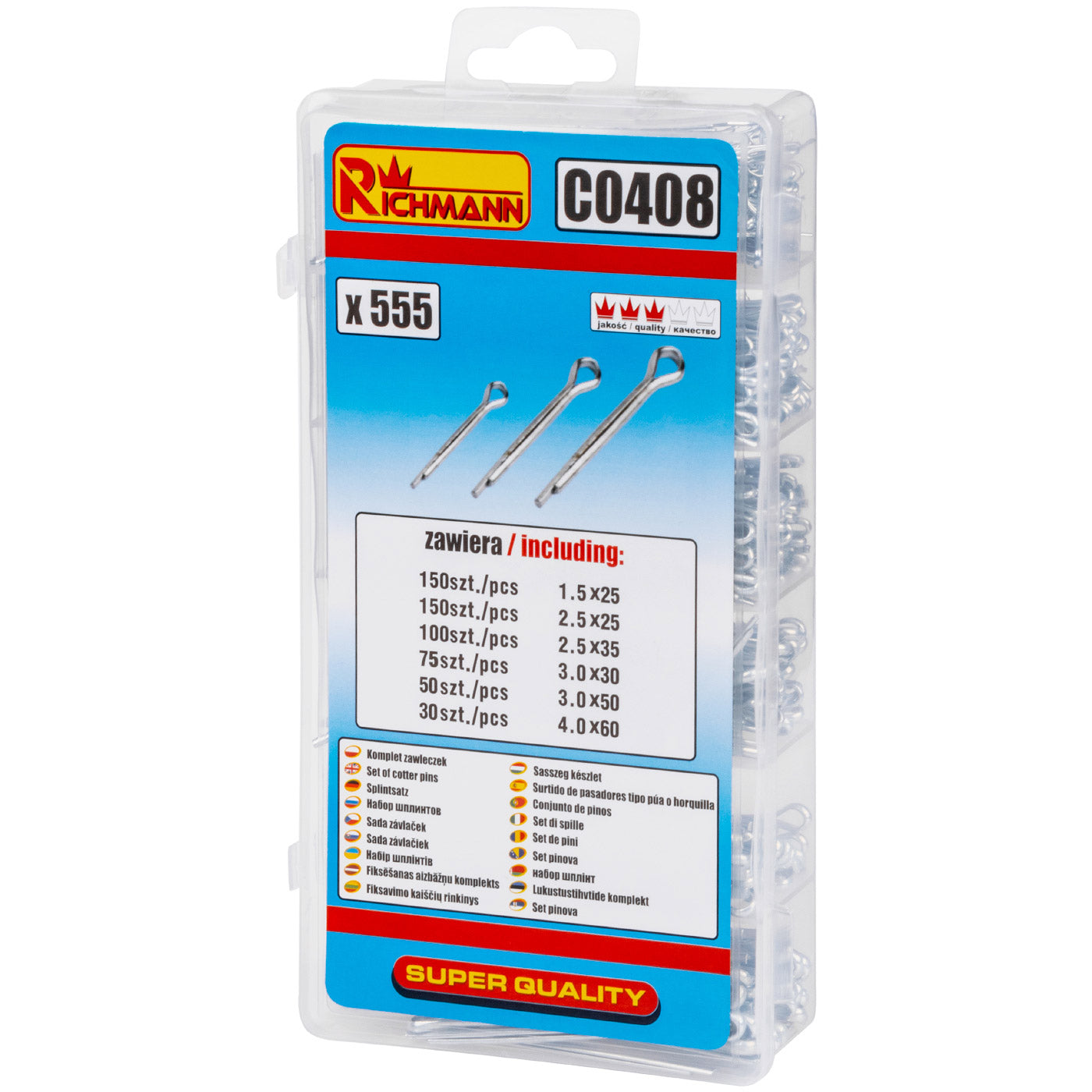 Zestaw zawleczek prostych 555 szt | C0408 - Centrum Techniczne Gałązka