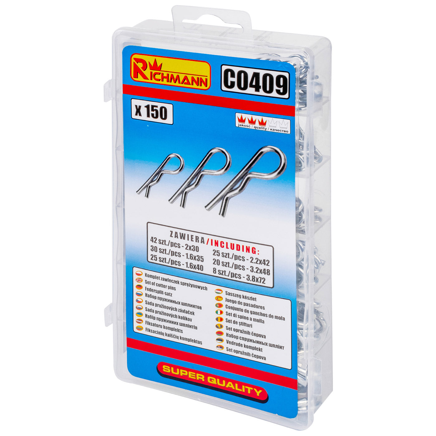 Zestaw zawleczek sprężynowych 150 szt | C0409 - Centrum Techniczne Gałązka