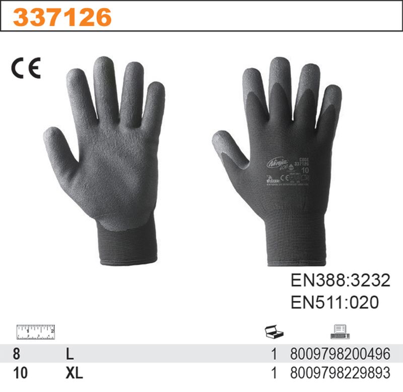 Rękawice robocze NINJA ICE r.8/M zimowe ocieplane antypoślizgowe | 337126/8