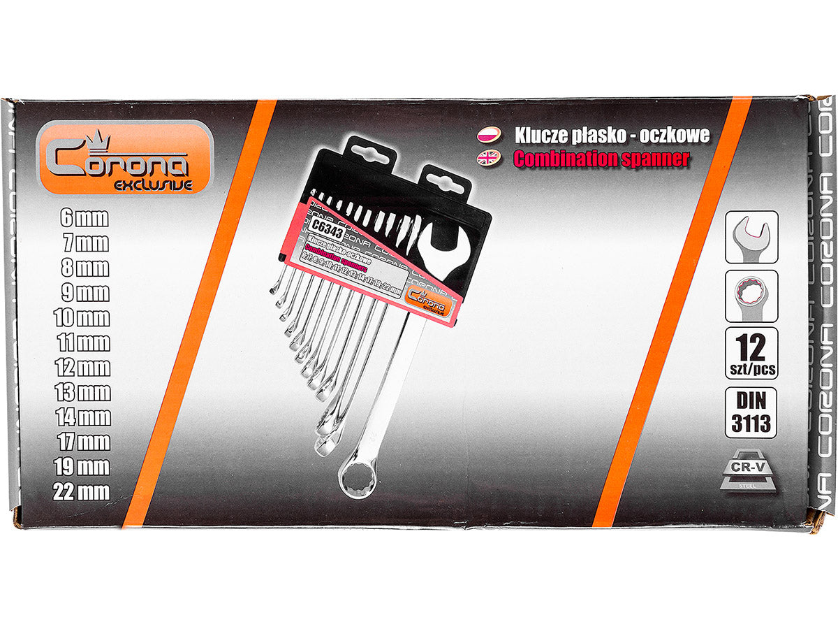 Klucze płasko-oczkowe polerowane, 6-22 mm zestaw 12 el. | C6343 - Centrum Techniczne Gałązka