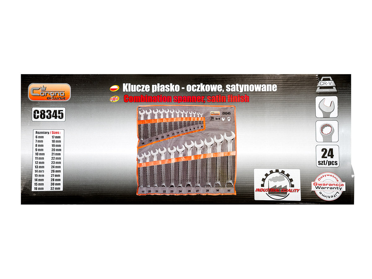 Klucze płasko-oczkowe, satynowe, 6-32 mm zestaw 24 el. | C8345 - Centrum Techniczne Gałązka