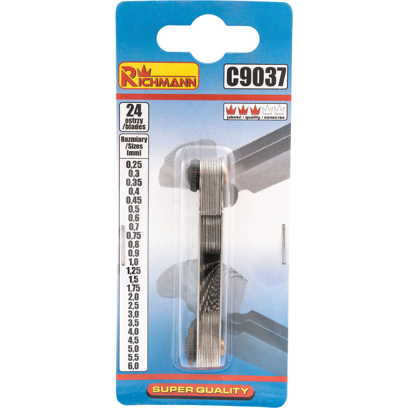 Grzebień do pomiaru gwintów 24 szt 0,25 - 6 mm | C9037 - Centrum Techniczne Gałązka