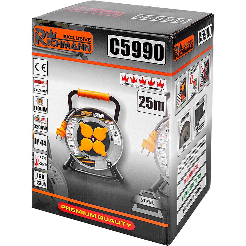 Przedłużacz budowlany bębnowy 25m 3x1,5 h05rr-f ip44 | C5990