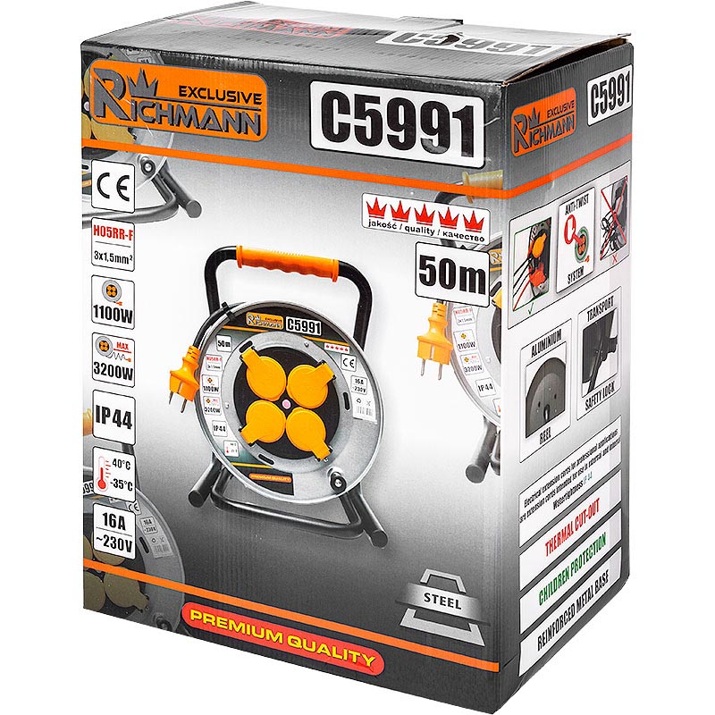 Przedłużacz budowlany bębnowy 50m 3x1,5 h05rr-f ip44 | C5991
