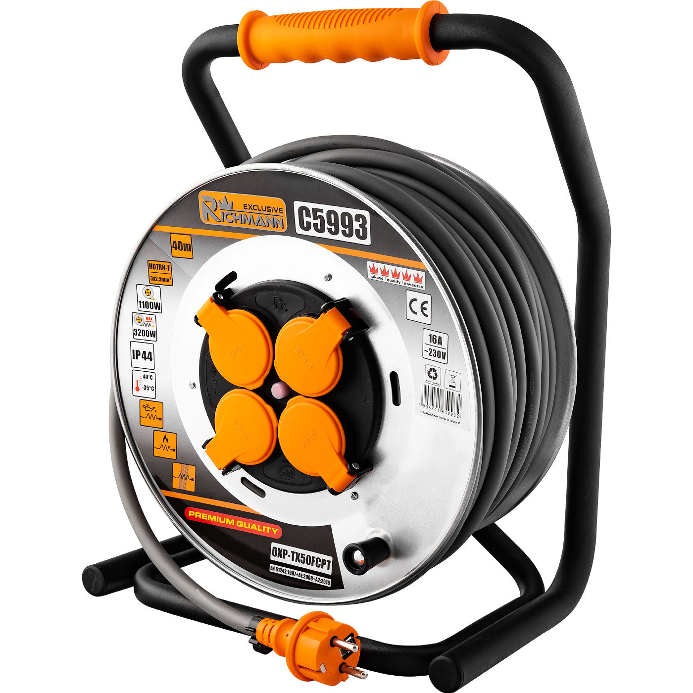 Przedłużacz budowlany bębnowy 40m 3x2,5 h07rn-f ip44 | C5993 - Centrum Techniczne Gałązka