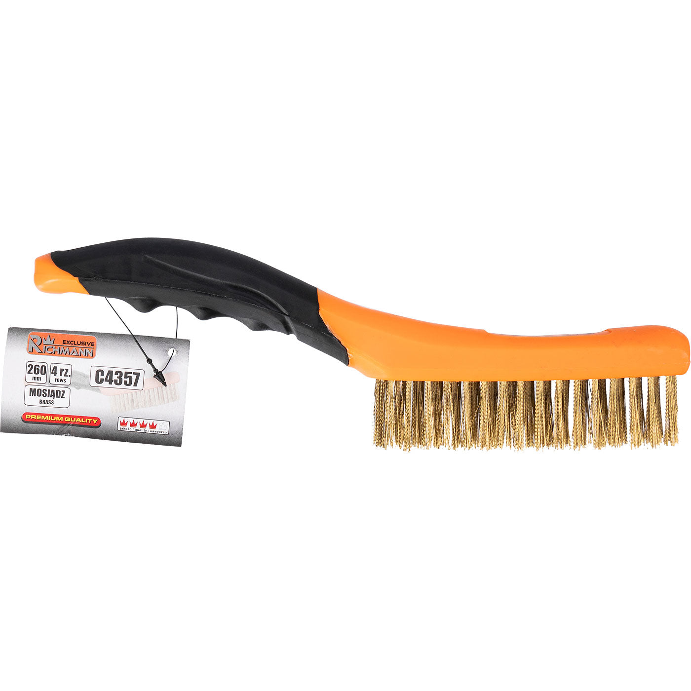 Szczotka druciana 4 rzędowa 260mm, mosiężna, gumowana rączka | C4357 - Centrum Techniczne Gałązka