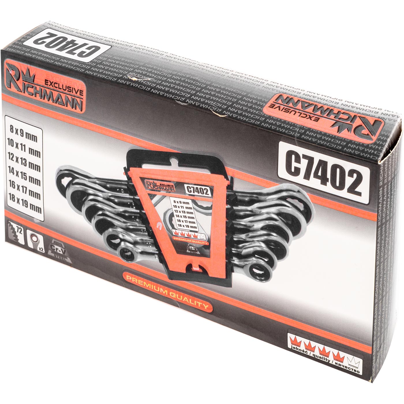 Klucze oczkowe z grzechotką, polerowane, 8-19 mm, zestaw 6 el. | C7402 - Centrum Techniczne Gałązka