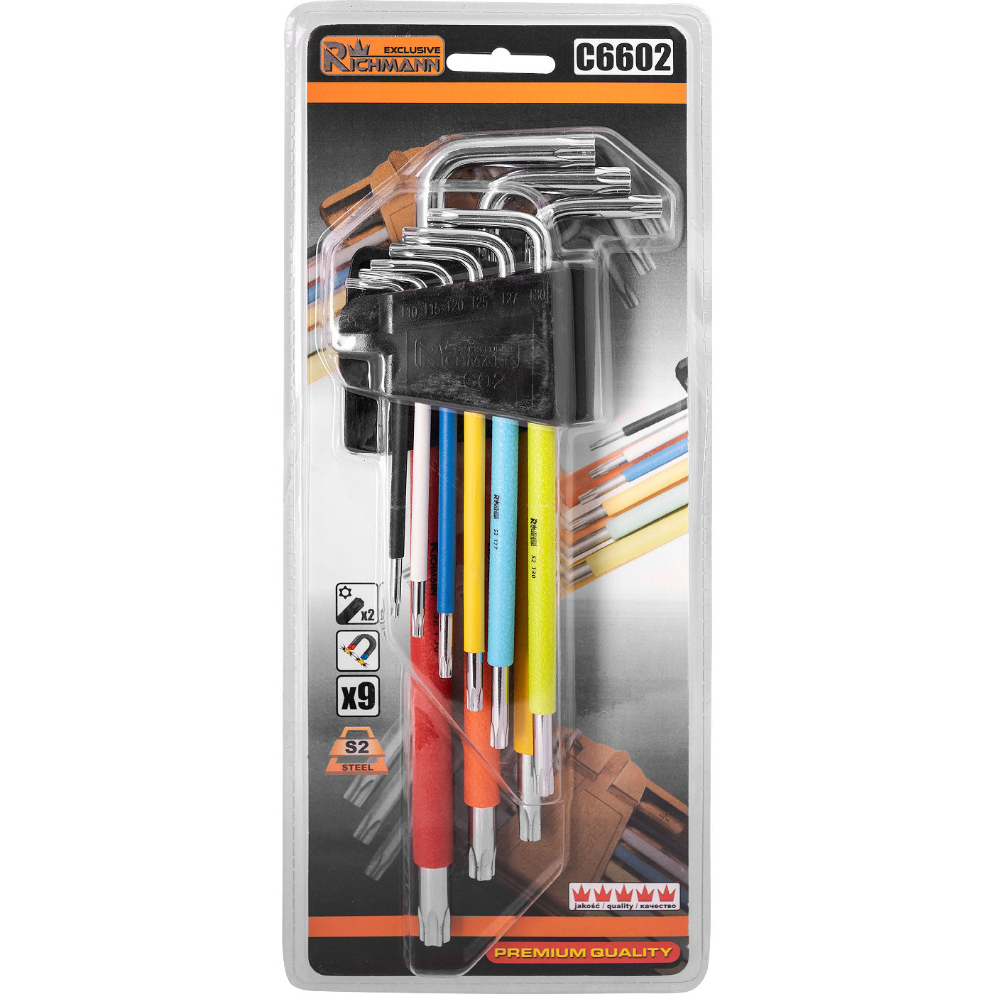Klucze torx t10-t50 mm z otworem, zestaw 9 el. | C6602 - Centrum Techniczne Gałązka
