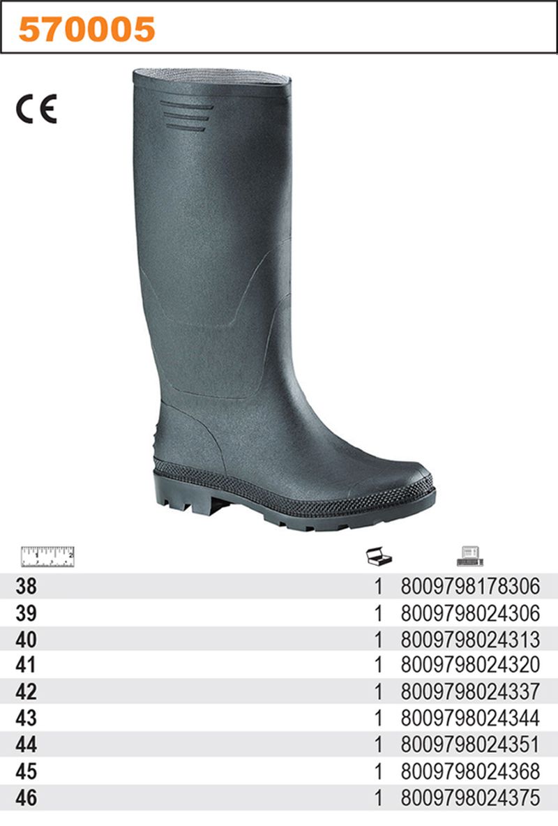 Buty robocze wysokie PCW czarne r.46 – wodoodporne, wytrzymałe, do pracy | 570005/46