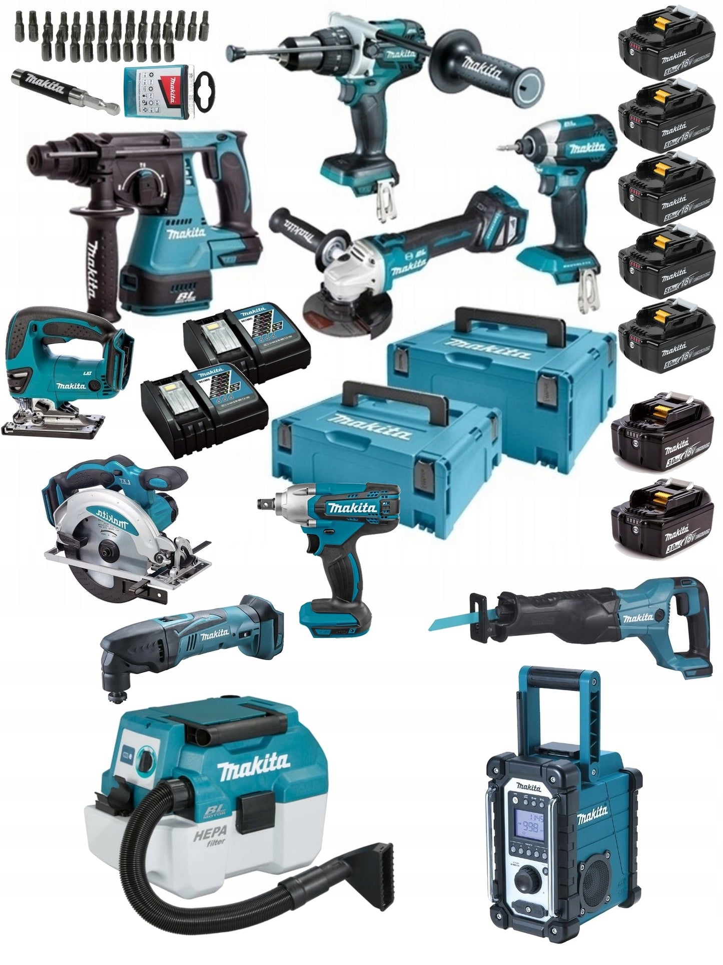 MAKITA ZESTAW NARZĘDZI 11SZT COMBO 18V 7xBATERIA
