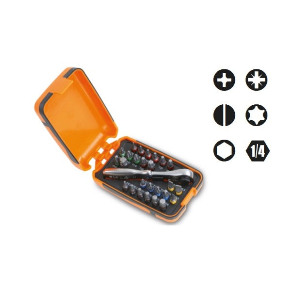 Zestaw końcówek wkrętakowych 1/4" 25szt. z akcesoriami i pokrętłem/Grzechotką 100mm | 860/C27