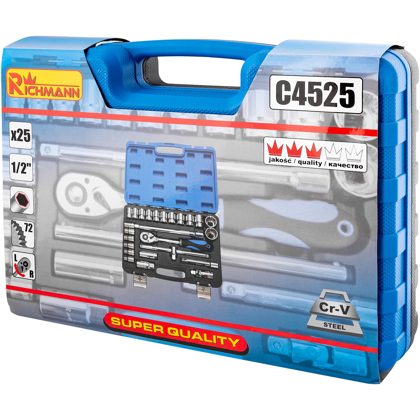 Zestaw kluczy nasadowych 25 el. 1/2 niebieski | C4525