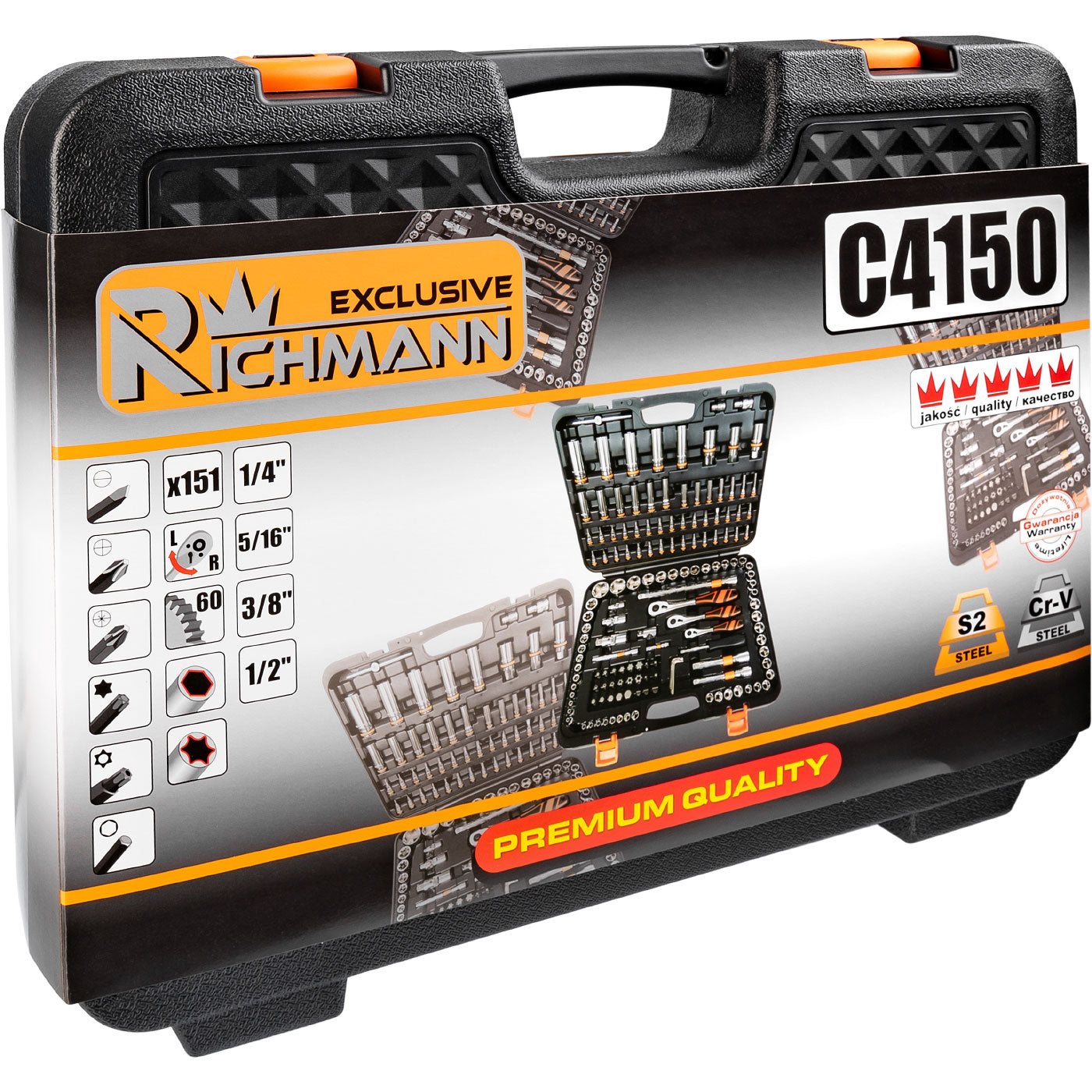 Zestaw narzędziowy 150 elementów 1/4''-3/8''-1/2'' exclusive | C4150 - Centrum Techniczne Gałązka