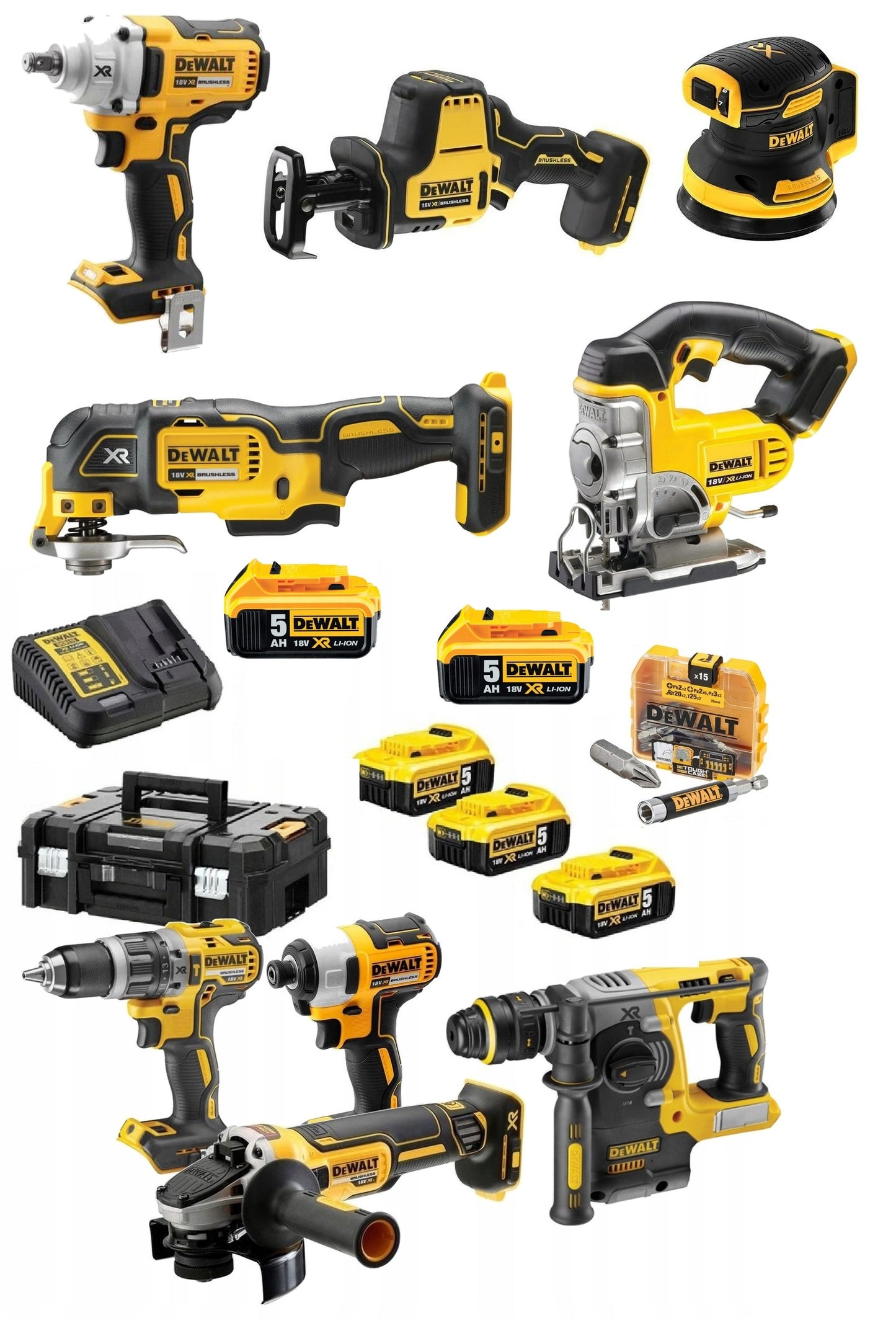 DEWALT ZESTAW COMBO 9SZT NARZĘDZI 5X5AH 18V | DCK905P5T