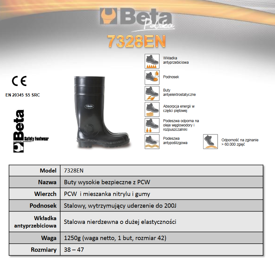 Buty robocze wysokie czarne PCV gumowce 7328EN - Centrum Techniczne Gałązka