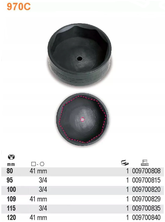 Nasadka udarowa 8-kątna do nakrętek piasty 100mm narzędzie do mechaniki kół | 970C/100