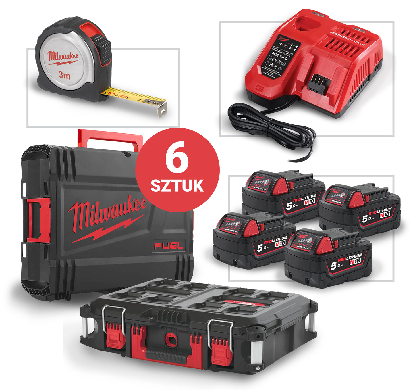 ZESTAW ELEKTRONARZĘDZI COMBO KOMPLET 6SZT 4X5AH + MIARA | 301/52