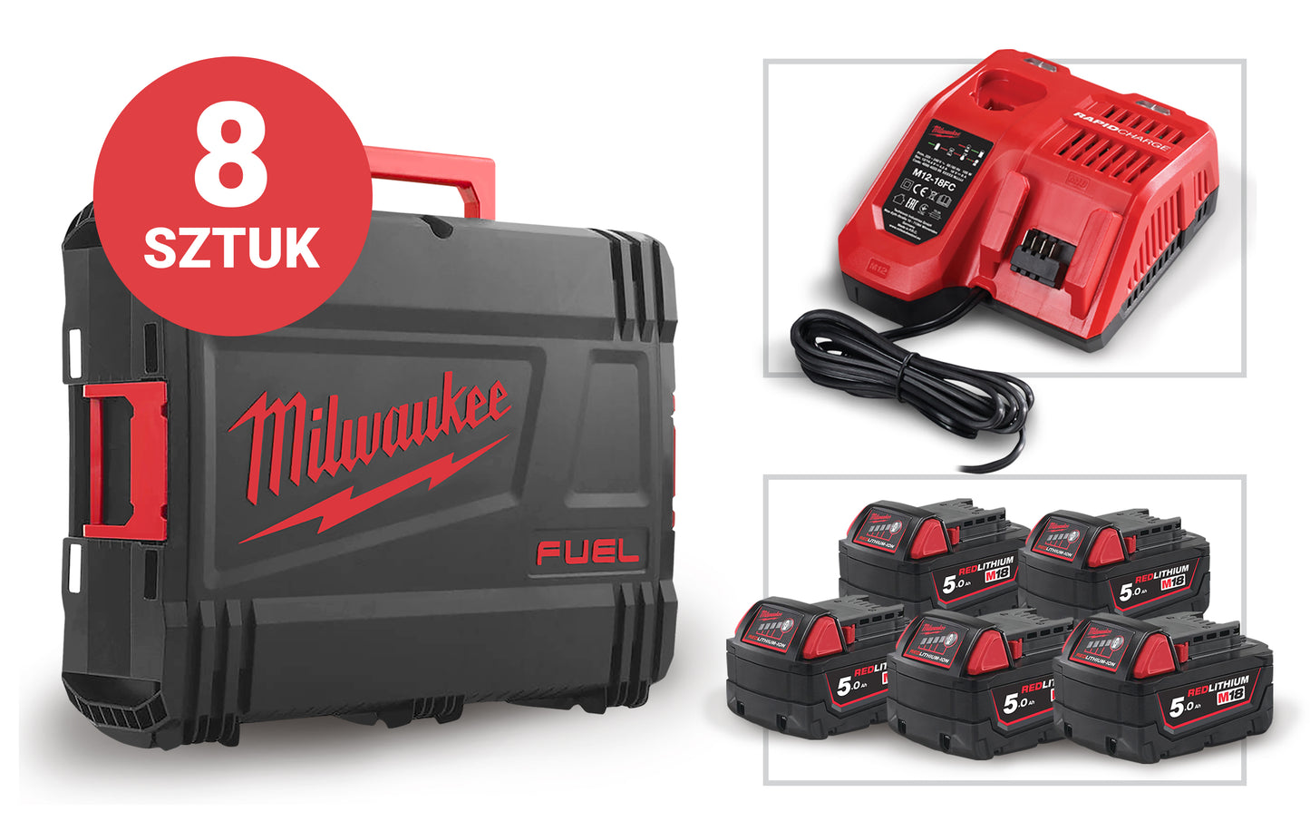 ZESTAW ELEKTRONARZĘDZI COMBO KOMPLET 8SZT 18V 5X5AH | 301/2