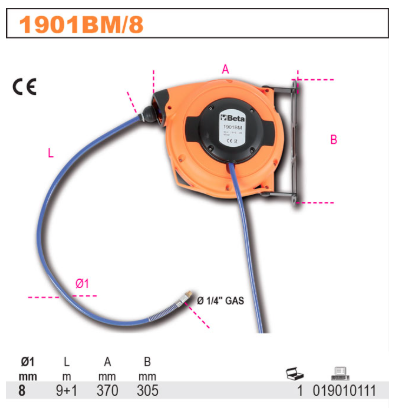Zwijadło automatyczne 15m na wąż lub przewód wytrzymałe, obrotowe, kompaktowe | 1901BM/8