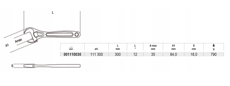 Klucz płaski nastawny 300mm narzędzie regulowany klucz nastawny do śrub | 111/300
