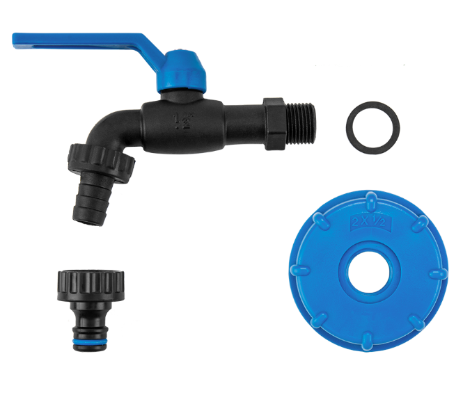 Zestaw IBC S60x6 z kranem BLACK RAVEN nylon GZ 3/4" na wąż 5/8" z nyplem do poboru cieczy| IBCS60-GTBR01234NN