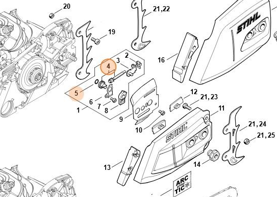 Zestaw czołowego koła zębatego ze śrubą napinacza do pilarki zapewniający precyzyjne ustawienie i płynną pracę mechanizmu napędu | 1125-007-1021