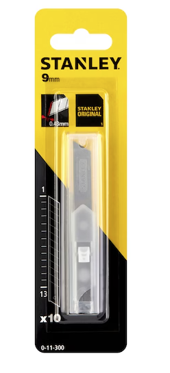 Ostrza łamane 9 mm, 10 sztuk, do nożyków i precyzyjnego cięcia papieru i folii | 0-11-300