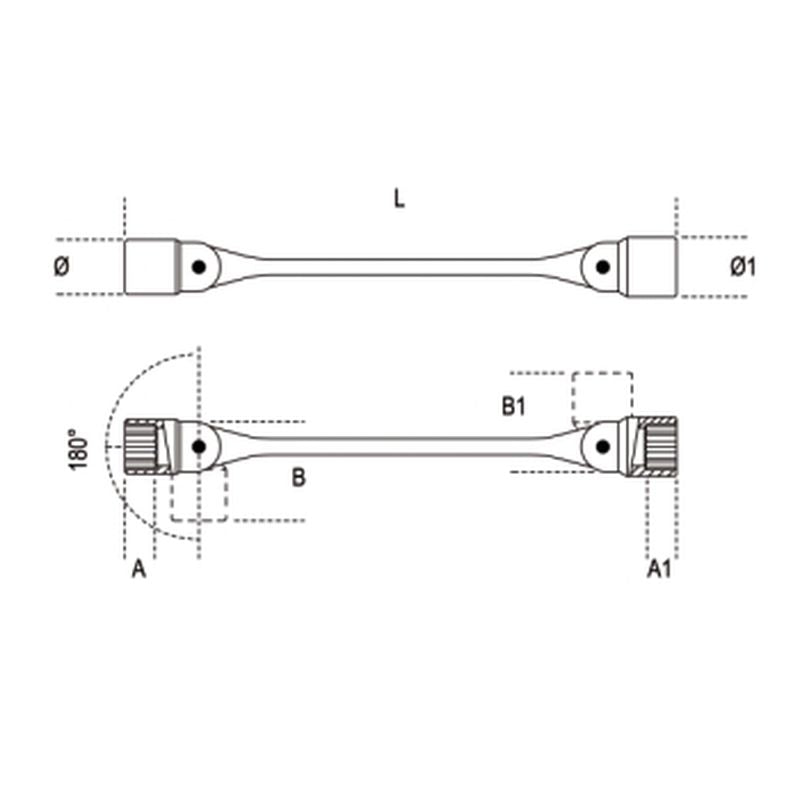 Klucz nasadowy dwustronny przegubowy 20x22mm | 80/20X22